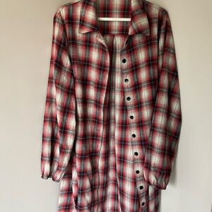 Red and Black Plaid Long Shirt Dress/Button Up